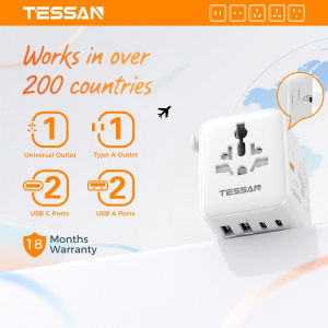 TESSAN Universal Travel Adapter 65W 100W Fast Charger with USB C International Travel Adaptor Socket Worldwide Type C Ports