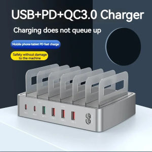 6 Port USB Charger Station 72W with Stand Smart Charge Hub QC3.0 PD Fast Charging Wall Charger For Mobile Phone Tablet