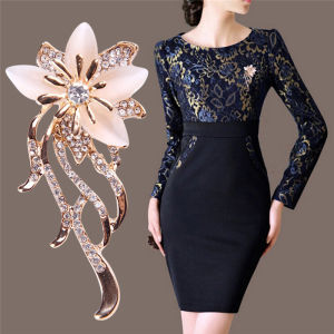 [fenggongshuode] Opal Flower Brooch Rhinestone Brooch Pin Wedding Party Women Jewelry