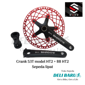 Crank syte shadow single 53T crank HT2 hollowtech II Alloy warna BCD 130 mm crank arm 170 mm chainring sepeda lipat minion