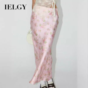 IELGY Womens satin printed back slit skirt