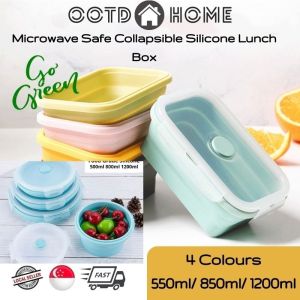 OOTDHOME Collapsible Silicone Lunch Box Reusable Takeaway Food Container Microwavable Leakproof Foldable Fridge