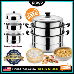 BestGila Malaysia Big 30cm 3 Layers High Quality Stainless Steel Rust-Free Thicken Steamer Soup Cooking Pot Set Periuk Pengukus 1905