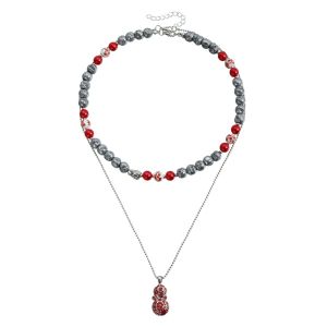 WENYOU Lớp kép Vòng cổ hạt cườm  dây chuyền người tuyết Hoa Khokhloma của Nga Vòng cổ choker  Chuỗi Trang sức nữ Quà tặng