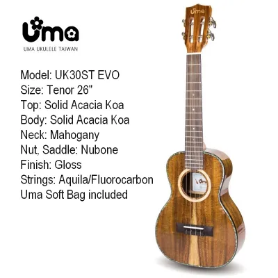 UMA UK30ST EVO Solid Acacia Koa Body Tenor Ukulele
