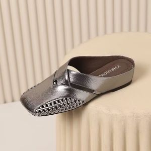 Dệt Bao Đầu Mát Dép Nữ Mùa Hè Mới Rỗng Đầu Vuông Dép Nữ Lười Biếng