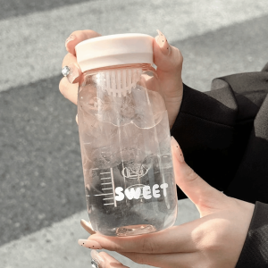 NOBLELUX Transparent Mini Water Bottle 300ml with Tea Strainer Portable Drink Bottle with Scale Pocket Cup Kids