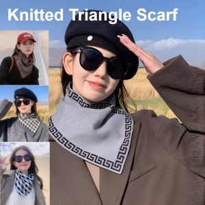 Fashionable Pattern Cashmere Triangle Korean Style Cold-proof Warm Scarf Womens Soft Knitted Triangle