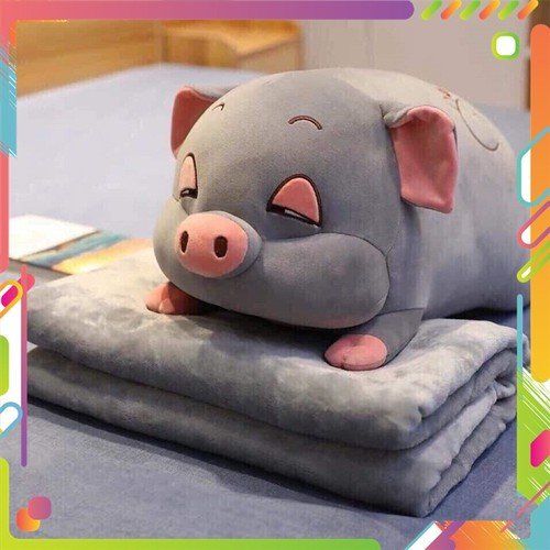 Bộ Chăn Gối Hình Chú Heo Con Siêu Dễ Thương Cao Cấp, Bộ Chăn Gối Văn Phòng Hình Thú Fhome, Gối Mền Heo Cute 3 Trong 1 Siêu Tiện Lợi