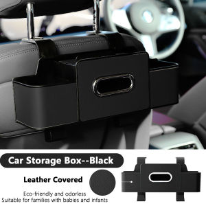 Car Back Seat Organizer with Cup Holder Car Seat Back Tissue Box and Storage Hook Multifunctional Car Organizer for Hold PhoneSnacks Drinks Handbag Compatible with Most Vehicles (Black)
