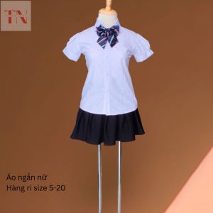[HCM]Áo sơ mi trắng học sinh nữ tay ngắn size 5-20(15-48kg)
