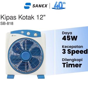 Sanex Kipas Angin Kotak / Box Fan Lantai Dengan Timer - 12 inch - SB818 - FREE ONGKIR Jabodetabek