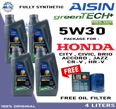 AISIN Fully Synthetic 5W-30 4 Liters PACKAGE FOR HONDA CITY CIVIC BRIO CRV JAZZ