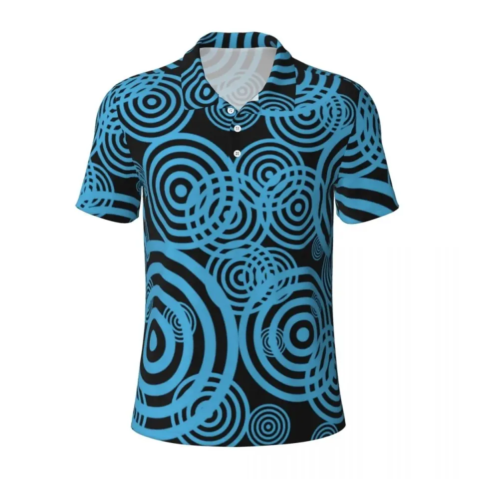 Retro 70s 80s Circles Psychedelic Pattern Print Casual Polo Shirts
