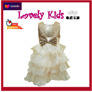⭐READY STOCK⭐7-8Y Girl Party Dress Wedding Gown Birthday YELLOW GOLD Dress Gaun Budak Perempuan Perkahwinan Kenduri Hari Jadi Formal 儿童女公主裙蓬蓬金黄色花童生日连身裙