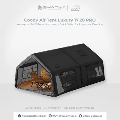 Coody Air Tent Luxury 17.28 PRO Familia (17.28 Sqm M2) Large Inflatable Tent (Tenda Praktis) Waterproof & UV Protection Luxury Quick Setup for Adventure Camping / Glamping / Fishing / Bushcraft / Hiking - Black