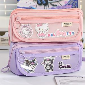 Sanrio Anime Pencil Case Kawaii Kuromi Cinnamoroll My Melody Pen Bag Cute Cartoon Student Pencil Box Stationery Case Large Capacity Cosmetics Storage Bag Gifts