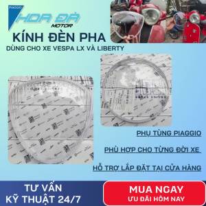 Mặt kính đèn pha xe máy Vespa LX/Liberty – Kính đèn thay thế trong suốt chống xước chuẩn form zin dễ lắp đặt