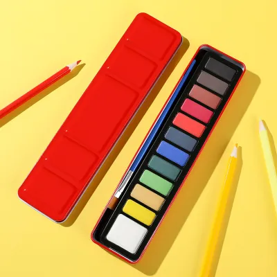 🇲🇾 24 Color Solid Color Watercolor Paint Set Iron Box Portable with Brush Painting Art Kids Children Birthday Party Gift