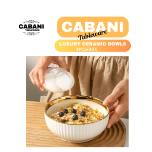 Ceramic Bowl Luxury Ivory Gold Rim BGR 2/4Pcs Cabani Deep Soup Bowls Set European Taste Porcelain