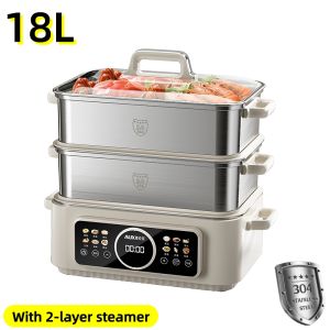 18L/24L Stainless Steel Multifunctional Electric Steamer Pot Electric Cooker with 2/3 layers of Steamers1500W Fast Cooking0 Plastic & 0 CoatingStew/Steam/Hot Pot Heating Pot