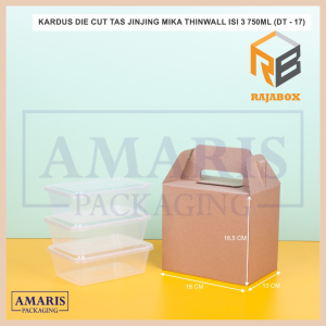 DT-17 Kardus Die Cut Tas Jinjing Isi 3 Mika Thinwall 750 ML Isi 10 Pcs Amaris Packaging