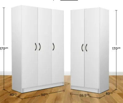 onestopshopping.sg 3 Door Wardrobe Solid Board with 6 Shelves- 3 ft