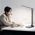LED desk lamp for Home Office, 3 levels dimmable desk light with USB charging port, small study lamp, reading light for table, black, 5000K. 