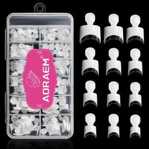 AORAEM 120 PCS Acrylic White Short French Nail Tips 12 Sizes False Nails Clear and White Press on Nails for Women
