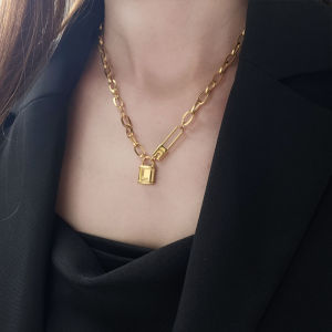 GIONERIL 14K Gold Stainless Steel Padlock Paperclip Necklace For Women Accessories Jewelry Hypoallergenic
