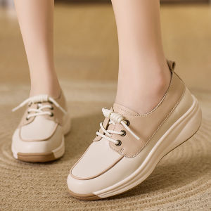 35-44 Plus Size Women's Shoes with Wedges and Real Leather Lace-Ups