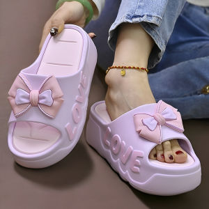New summer thick-soled slippers Womens high heels for indoor use Bow slippers Bathroom sandals