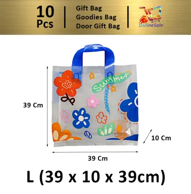 Gift Bag 10pcs Goodies Bag Door Gift Birthday Wedding Party (53) Korean Fresh Klein Blue Flower Thick Packaging Tote Transparent Plastic Bag 礼物袋礼品袋购物袋