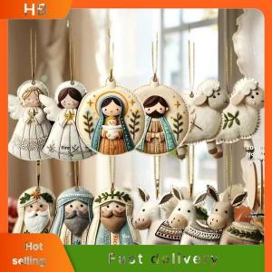 HB 6 12 24 36Pcs Christmas Tree Decor Vintage 2D Christmas Angel Girl Wooden Pendant For Home Xmas Wall Hanging Ornament Decoration