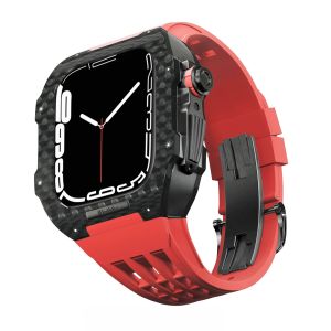 YALILAI Carbon Fiber Case with Fluororubber Strap for Apple Watch 44mm/45mm Luxury Carbon Fiber Case with Titanium Alloy Middle Frame Richard RM Mod Kit for Apple iWatch SE3/2 Series 9/8/7/6/5/4