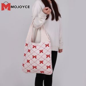Nữ mojoyce Túi tote Crochet giản dị với mẫu in hoàn hảo cho kỳ nghỉ mua sắm và đi chơi trong ngày