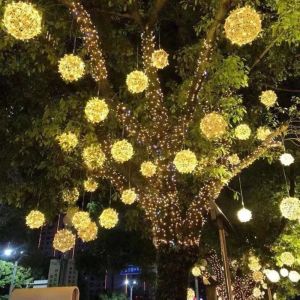 WARMIE Waterproof Rattan Ball Fairy Light String 220V Flashing Landscape Tree Lighting Warm light LED Tree Hanging Light Outdoor