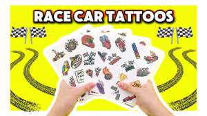 60 PCS Funny Race Car Checkered Flag Pre-Cut Temporary Tattoos Black and White Sticker Birthday Party Decorations Supplies Favors Gifts Boys Girls Men Cute Racing Fake Tattoo School Prizes