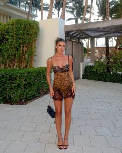 Leopard Print Lace TrimmedDress Women Spaghetti Strap Plunge Neck Slim Fit Robe 2026 New Summer Party Club Lady Vestidos2026