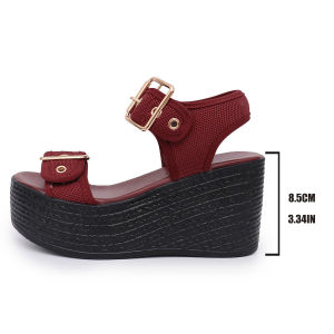 [Free Shipping] WomenS Summer New Style Wedge Heel Thick-Soled Sandals With Woven Straps And Buckle Casual Fish-Mouth Sandals