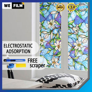 [MY Delivery] Window Film Stained Glass Window Film Non-sticky Frosted Glass Film Decorative Electrostatic Film for Home