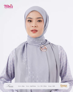 Nibras Luna Scarves Jilbab Segiempat Grey Cream 115cm Voal Prince Motif Tidak Licin Mudah Dibentuk