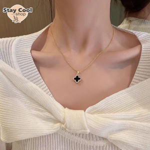 Kalung Titanium Wanita Trending Liontin bunga hitam Anti karat
