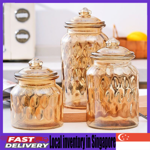 [SG Ready Stock]Glass Sealed Jar Home Kitchen Food Transparent Amber Candy Bottle Storage Bottle