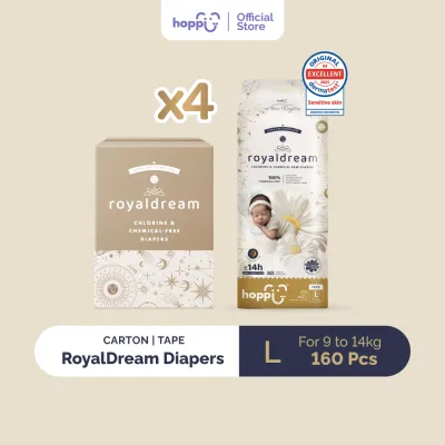 [Carton] Hoppi RoyalDream Baby Diaper Tape NB66/S56/M44/L40 (4 Pack) 100% 7 Chemicals-Free*