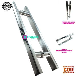 handle gagang pegangan tarikan pintu rumah model baut tembus untuk daun pintu kayu dan kaca pilihan panjang 33cm 45cm dan 60cm bahan stainless