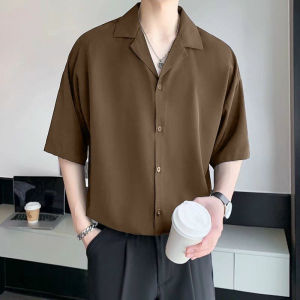 Áo sơ mi nam DOLARO phong cách hàn quốc form rộng cổ vest màu nâu chất vải lụa cao cấp