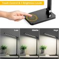LED desk lamp for Home Office, 3 levels dimmable desk light with USB charging port, small study lamp, reading light for table, black, 5000K. 