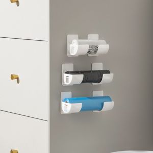 QBHDIA 4pcs Wall Mounted Trash Bags Holder White Plastic Plastic Bag Shelf Film Container Adjustable Cling Film Holder Home