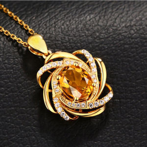 GUERBEIS Mặt dây chuyền hoa thanh lịch với Citrine và đá lấp lánh thiết kế hình học thời trang cho phụ nữ